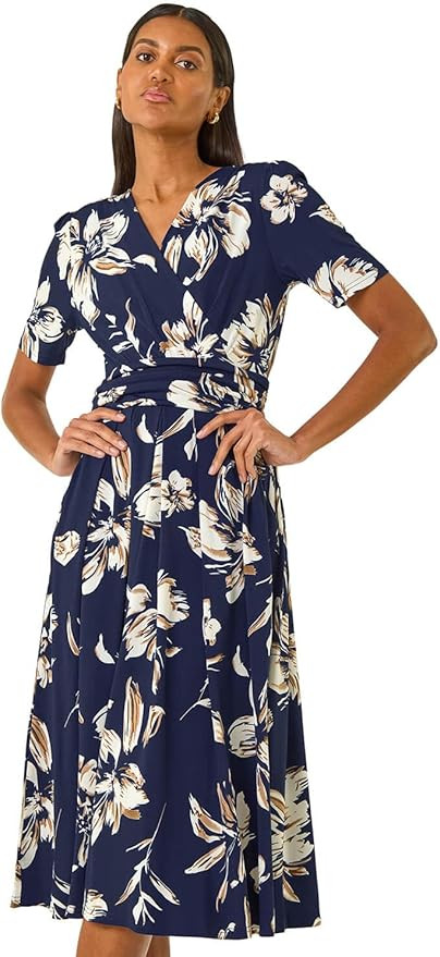 Roman Originals Fit and Flare Dress for Women Ladies Chest Twist Knot Ruched Tea Skater Empire Wa... | Amazon (UK)