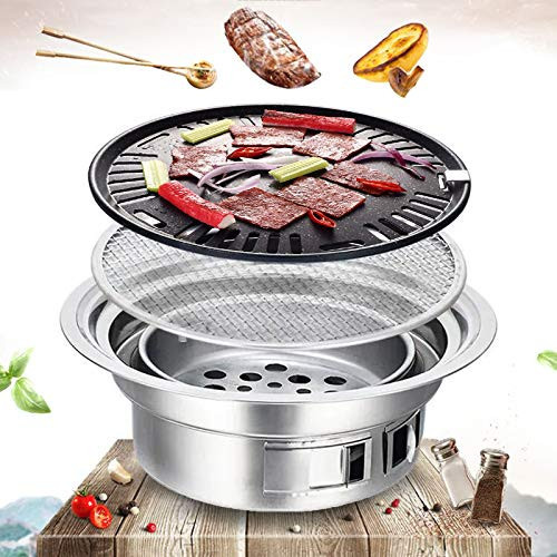 YUASDUU Korean BBQ Grill Charcoal, 15.7 inch Non-stick Stainless Steel Tabletop BBQ Grill Stove Portable Indoor Charcoal Grill Korean BBQ Table Korean Barbecue Grill for Outdoor Indoor Camping Picnic | Amazon (US)