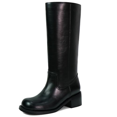 VBDB Tall Black Boots for Women Knee High Wide Calf Squate Toe Campus Boots Chunky Heel Long Riding Shoes for Women Size 6.5 | Amazon (US)