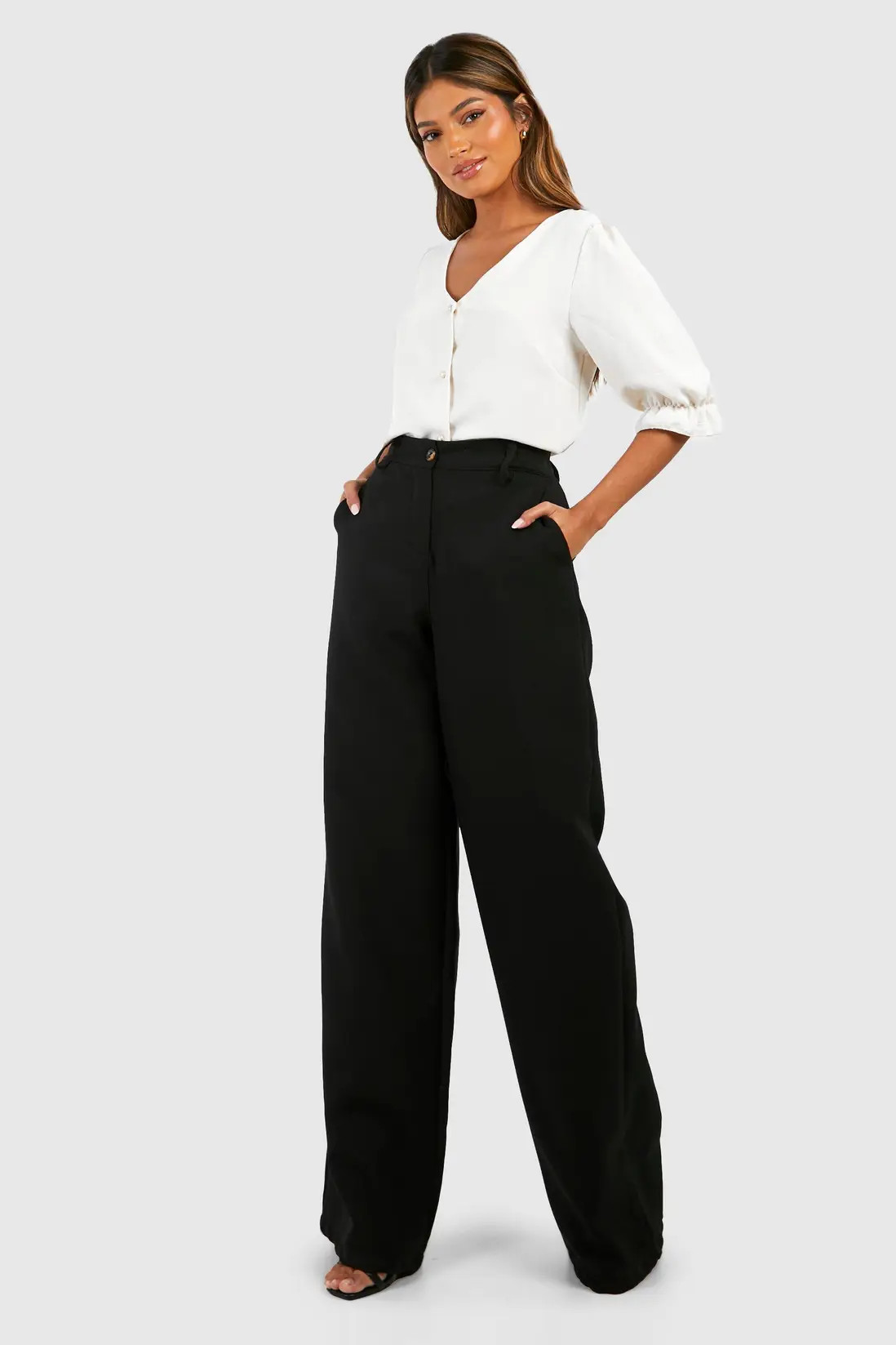 Hammered Puff Sleeve Button Front Blouse | Boohoo.com (UK & IE)