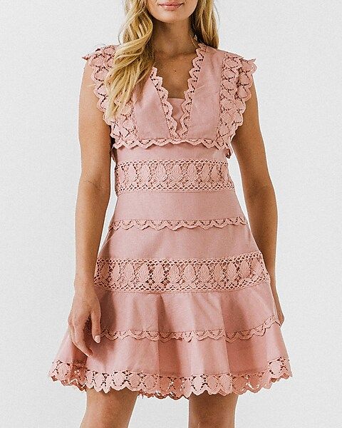 Endless Rose Lace Trim V-Neck Dress | Express