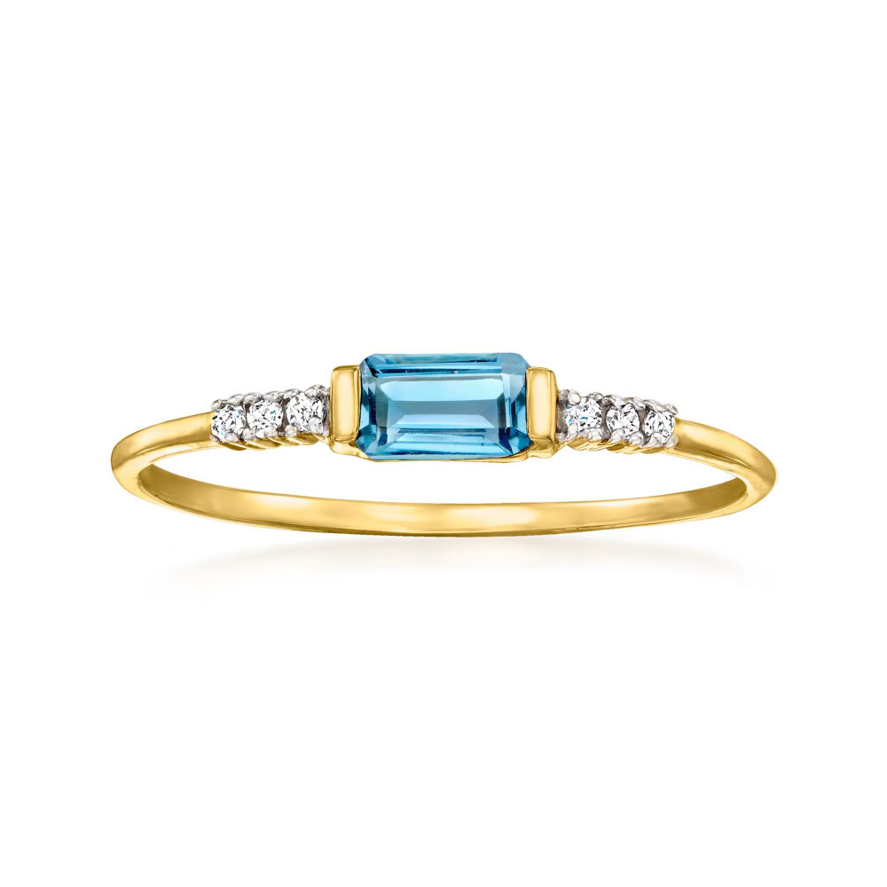 .30 Carat London Blue Topaz Ring with Diamond Accents in 14kt Yellow Gold | Ross-Simons