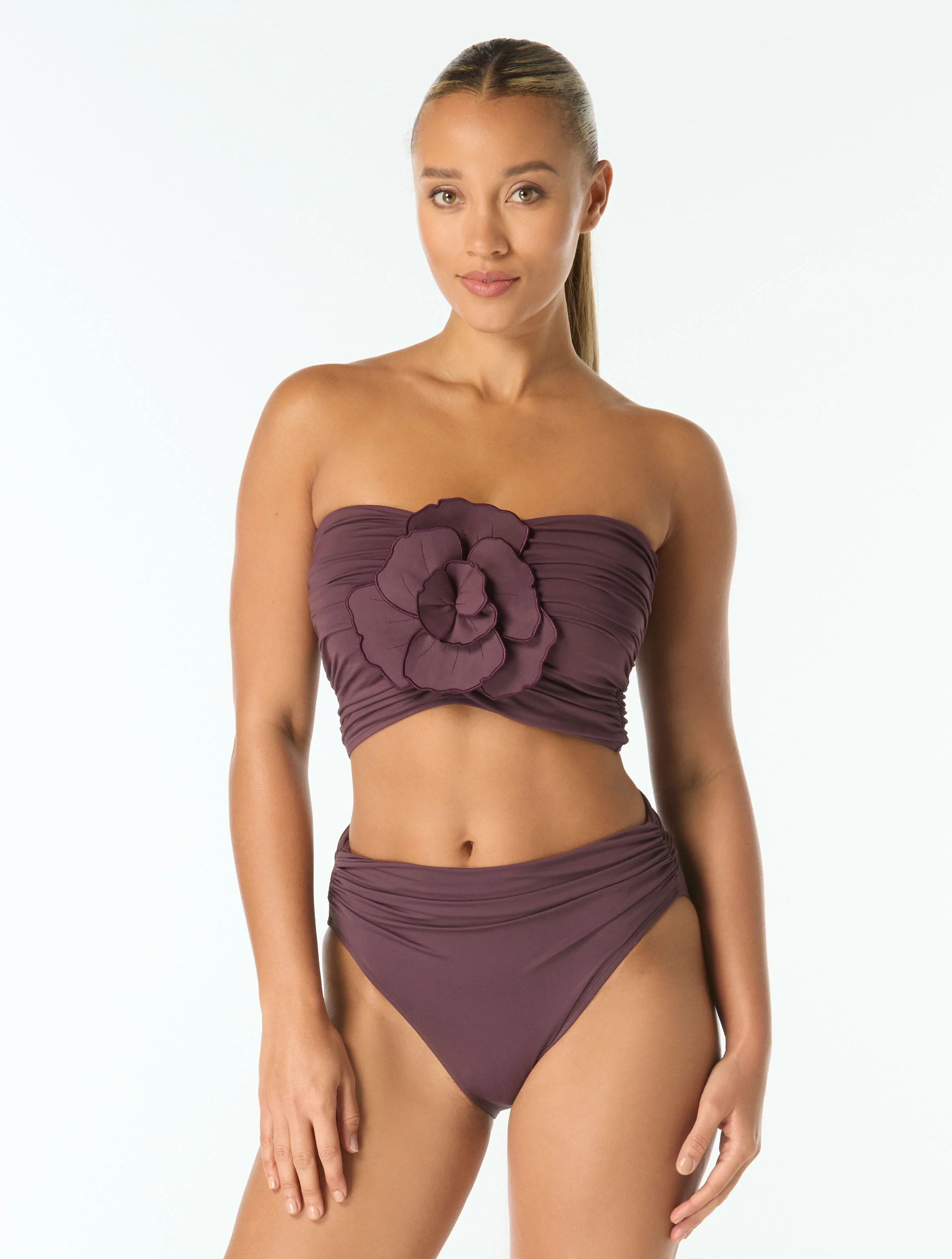 Carmen Marc Valvo Flower Applique Bandeau Crop Top - Solids | Beach2Ocean