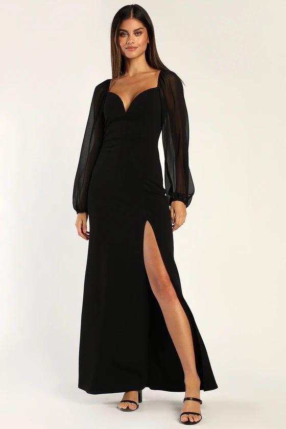 Oh The Drama Black Balloon Sleeve V-Neck Maxi Dress | Lulus (US)