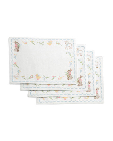 Set Of 4 Easter Cross Stitch Reversible Placemats, Cotton | TJ Maxx