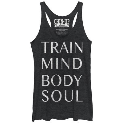 Women's CHIN UP Train Mind Body Soul  Racerback Tank Top - Black Heather - Small | Target
