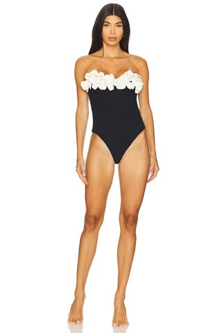 PatBO Breeze Jacquard Flower Applique One Piece in Black from Revolve.com | Revolve Clothing (Global)