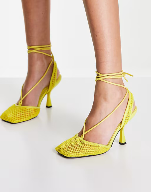 Topshop Flash mesh ankle tie shoes in yellow | ASOS (Global)
