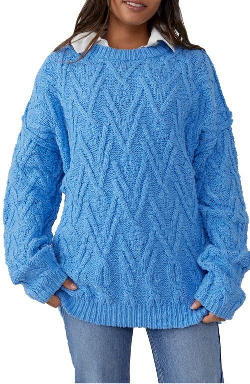 Free People Isla Cable Stitch Tunic Sweater in Marine at Nordstrom, Size Small | Nordstrom