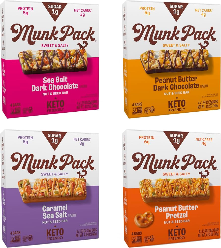 Munk Pack Nut & Seed Bar Variety Pack - 1g Sugar, Low Carb & Keto, 5g Protein - Gluten Free, Plan... | Amazon (US)