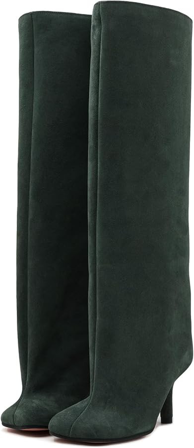 VOMIRA Women's Knee High Boots Nude Suede Boots Wide Calf Boots Square Toe Stiletto Boots Fall Wi... | Amazon (US)
