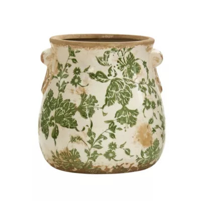 Nearly Natural 6.5-Inch Tuscan Ceramic Green Scroll Planter | Belk