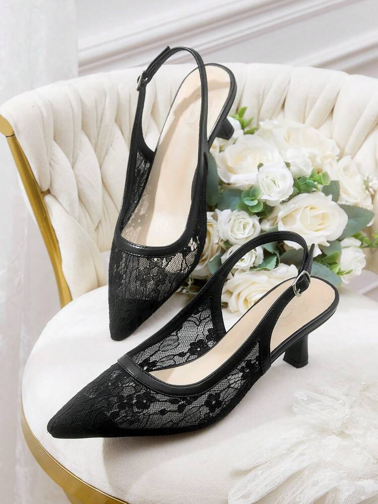 CUCCOO HITCHD Women's Pointed Toe Lace Floral Pattern Stiletto High Heel Elegant And Refined Form... | SHEIN