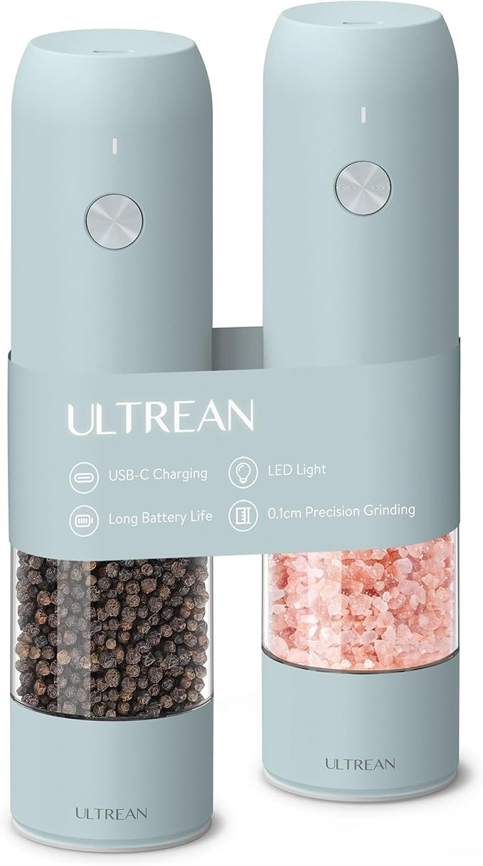 Ultrean Pepper Grinder, Rechargeable Salt and Pepper Grinder with 6 Adjustable Coarseness, LED Li... | Amazon (US)