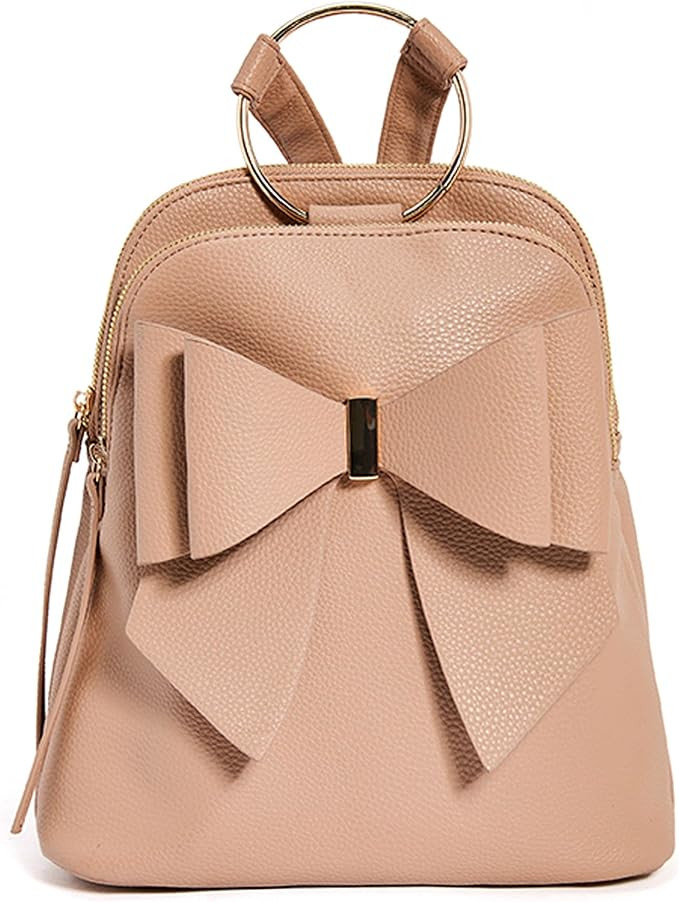 LIKE DREAMS Women's Bow Jasmine Ring Top Handle Vegan Leather Fashion Multi Compartment Backpack ... | Amazon (US)