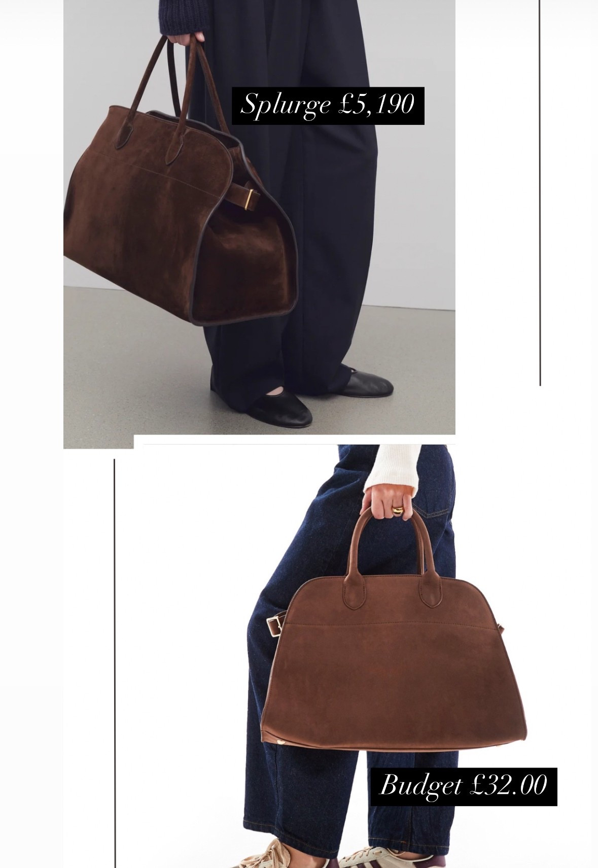 Splurge or Budget 
#therow #suedebag #itbag 

#LTKstyletip #LTKuk #LTKluxury