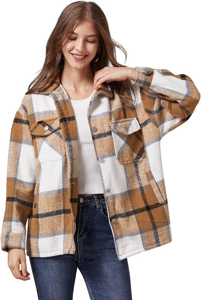 Liengoron Women Flannel Shacket Casual Plaid Shacket Clothing Button Down Long Sleeve Shirt Jacke... | Amazon (US)