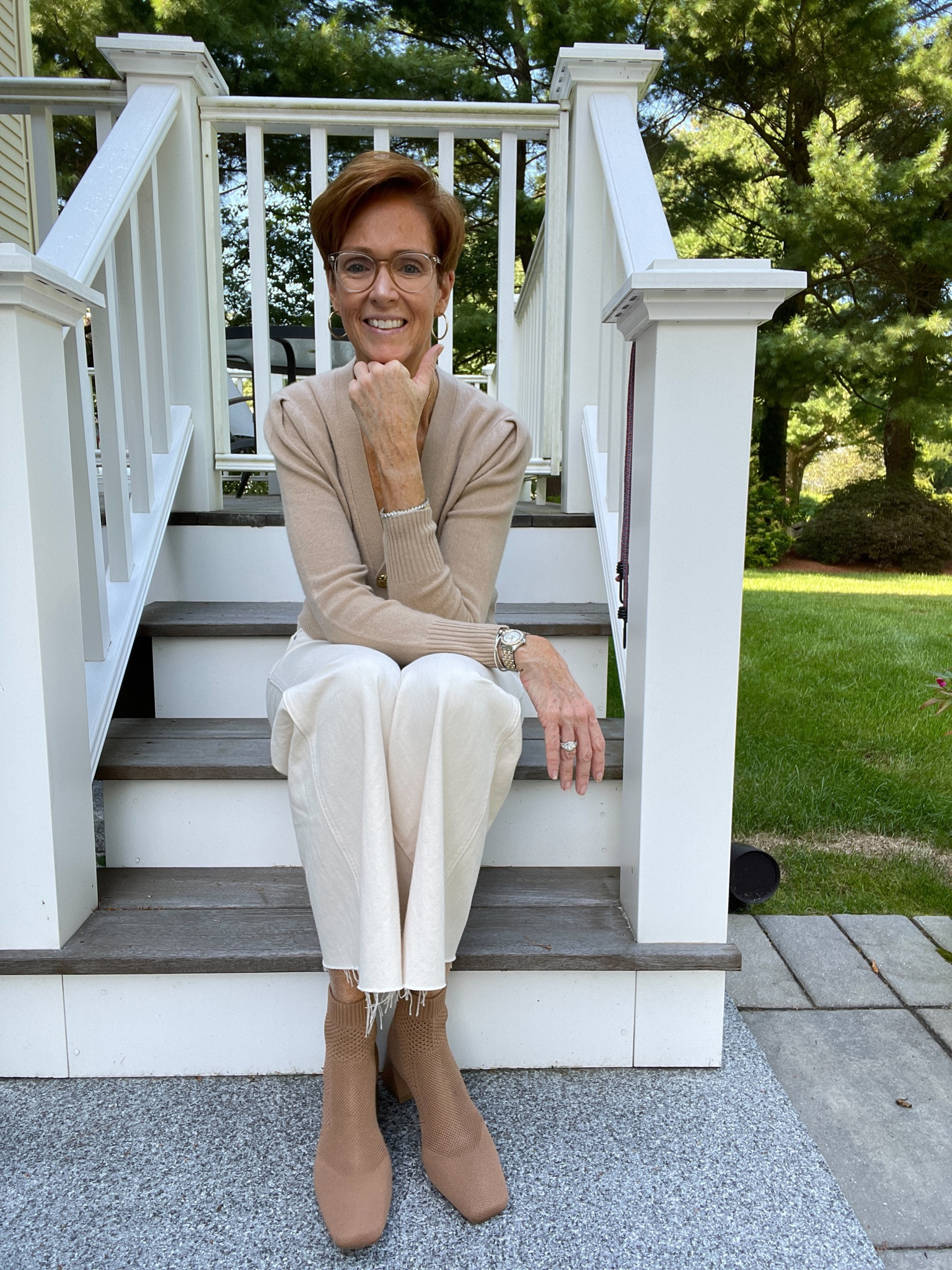 Cream denim wide leg pants, camel cashmere sweater and khaki knit block heel booties from VIVAIA.

Use my code suzanne10 for 10% off

#LTKover40 #LTKworkwear #LTKshoecrush