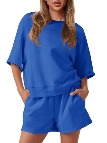 Fisoew Womens 2 Piece Outfits Cropped Sweatshirt and High Waist Running Shorts Tracksuit Sets | Amazon (US)