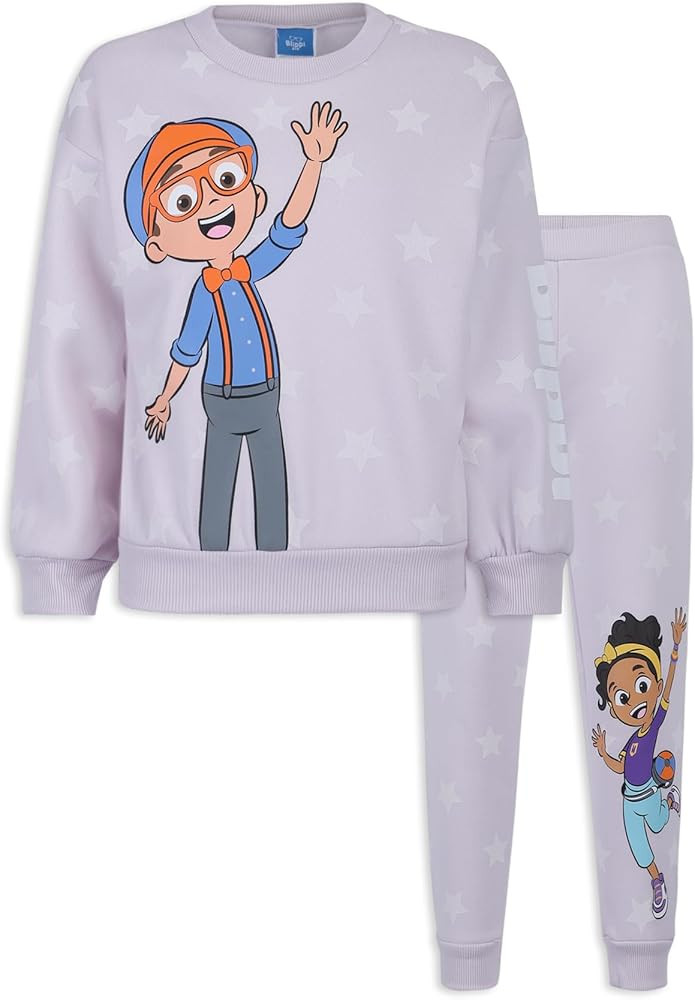 Blippi and Meekah Girls 2 Piece Sweatshirt and Pant Sets for Toddlers and Little Kids – Purple | Amazon (US)