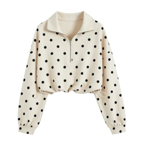 Pinclodly Polka Dot Tops for Women Half Zip Pullover Oversized Sweatshirt | Amazon (US)