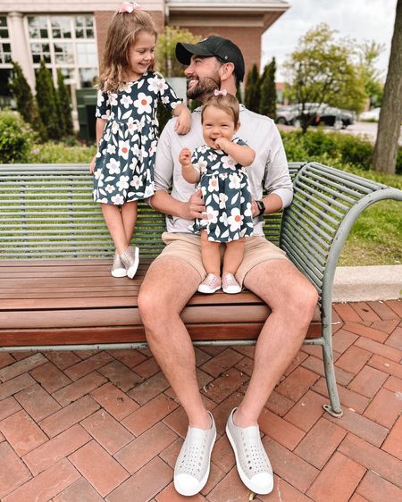 Mini matching moment with dad 🥰 starting off the summer with @nativeshoes. The girls favorites & now dads too! Lightweight, waterproof & durable and super easy to slip on. 

For a limited time, get 20% off your order when you buy 1 adult pair and 1 kids pair of shoes- makes the perfect Father’s Day gift 🎁 #nativeshoes #fathersday