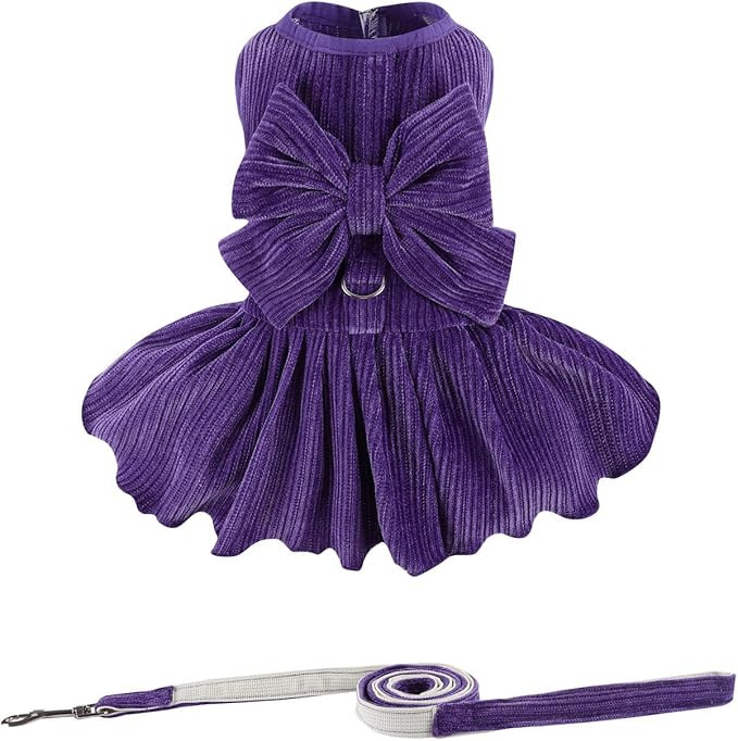 Dog Striped Dress,Pet Girl Bow Costume with Ring and Harness Leash,Dog Wedding Birthday Party Dre... | Amazon (US)