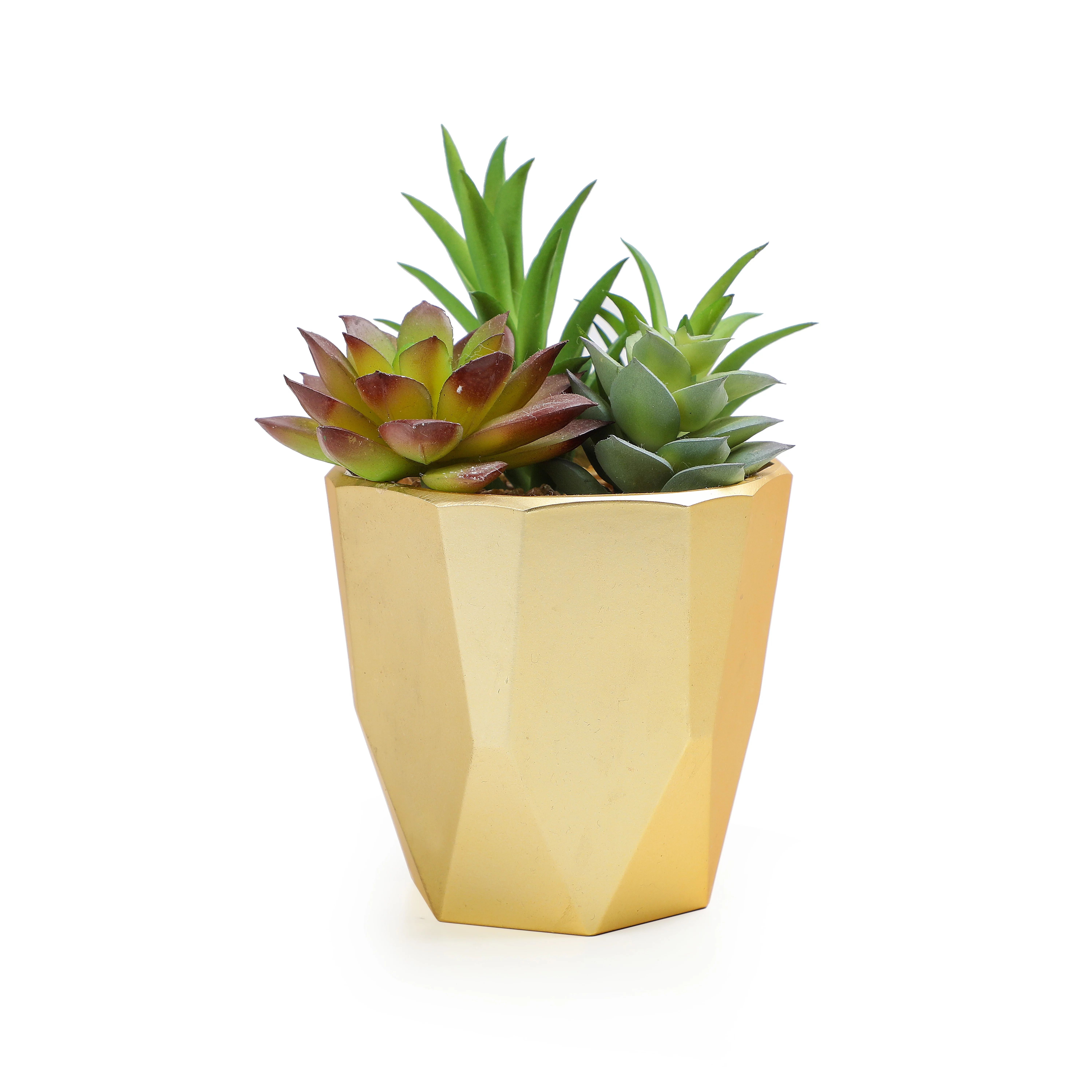 The Mainstays 6.2" Artificial Red And Green Succulent Plant Arrangement In Plastic Gold Pot | Walmart (US)