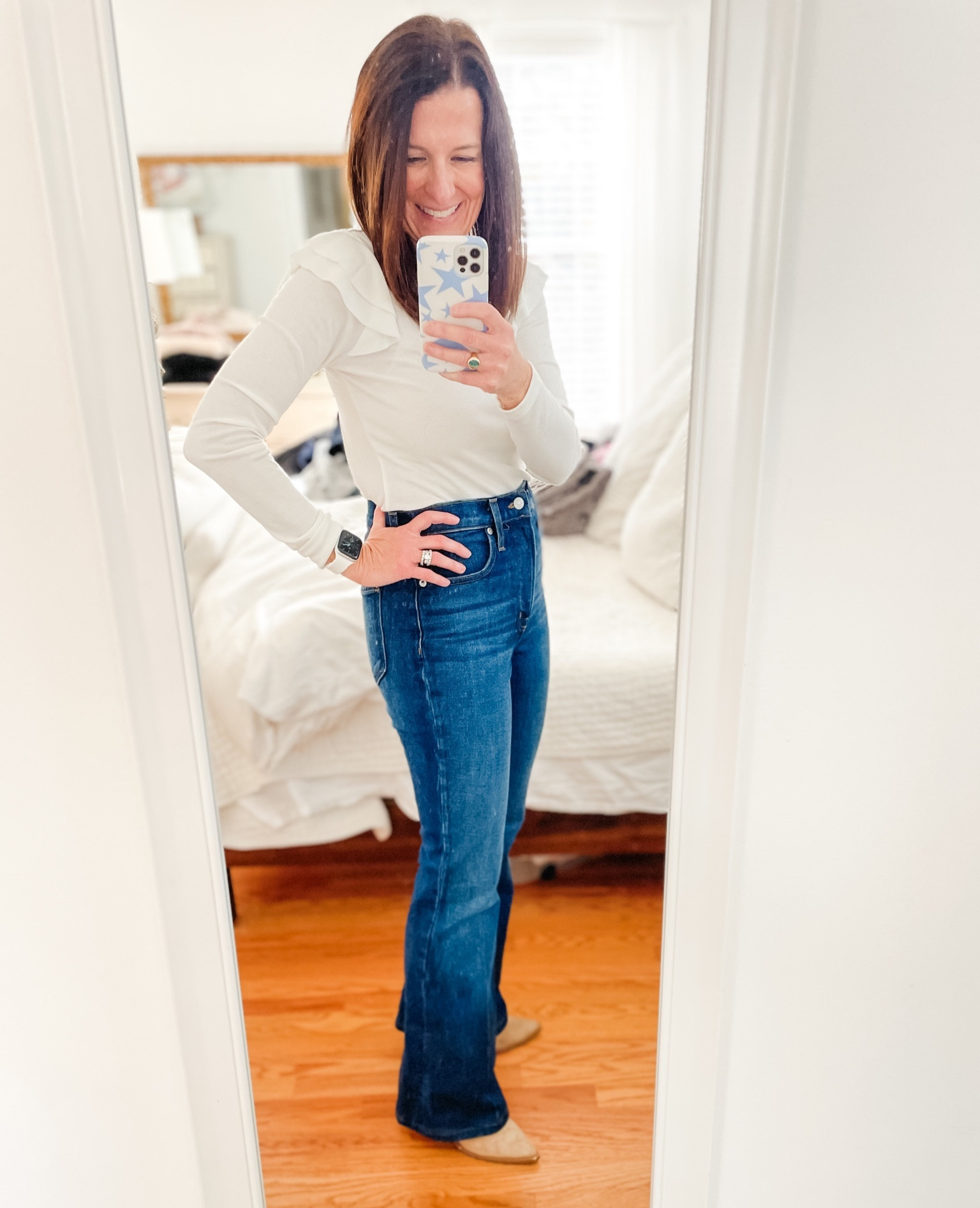 Why does everything just seem easier on a dress down day? #teacherlife 😂

Got to wear another of my new items I picked up at The GAP to school today! This one comes in petite too so if you have narrow shoulders, definitely take that option. I’m wearing a PS.

Also wearing my favorite high waisted, flared jeans from Madewell - my go to for all denim! I’ve linked them, but sizes are limited so I linked another style that I really like!

These Steve Madden boots have been a staple in my wardrobe for a couple of years now. Can’t find the exact pair but I linked a pair I’ve been eyeing at Madewell. XO

#LTKover40 #LTKworkwear