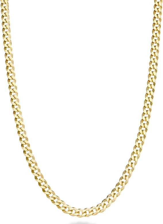 Miabella Solid 18k Gold Over 925 Sterling Silver Italian 3.5mm Diamond Cut Cuban Link Curb Chain ... | Amazon (US)