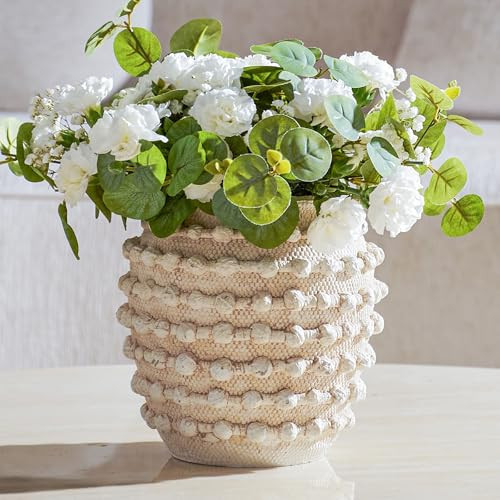 DN DECONATION Beige Rustic Farmhouse Vase, 8.2 Inch Textured Boho Vase for Home Decor, Cement Decorative Flower Vases with Rope Knots for Living Room, Table Centerpiece, Shelf, Mantel Decoration | Amazon (US)