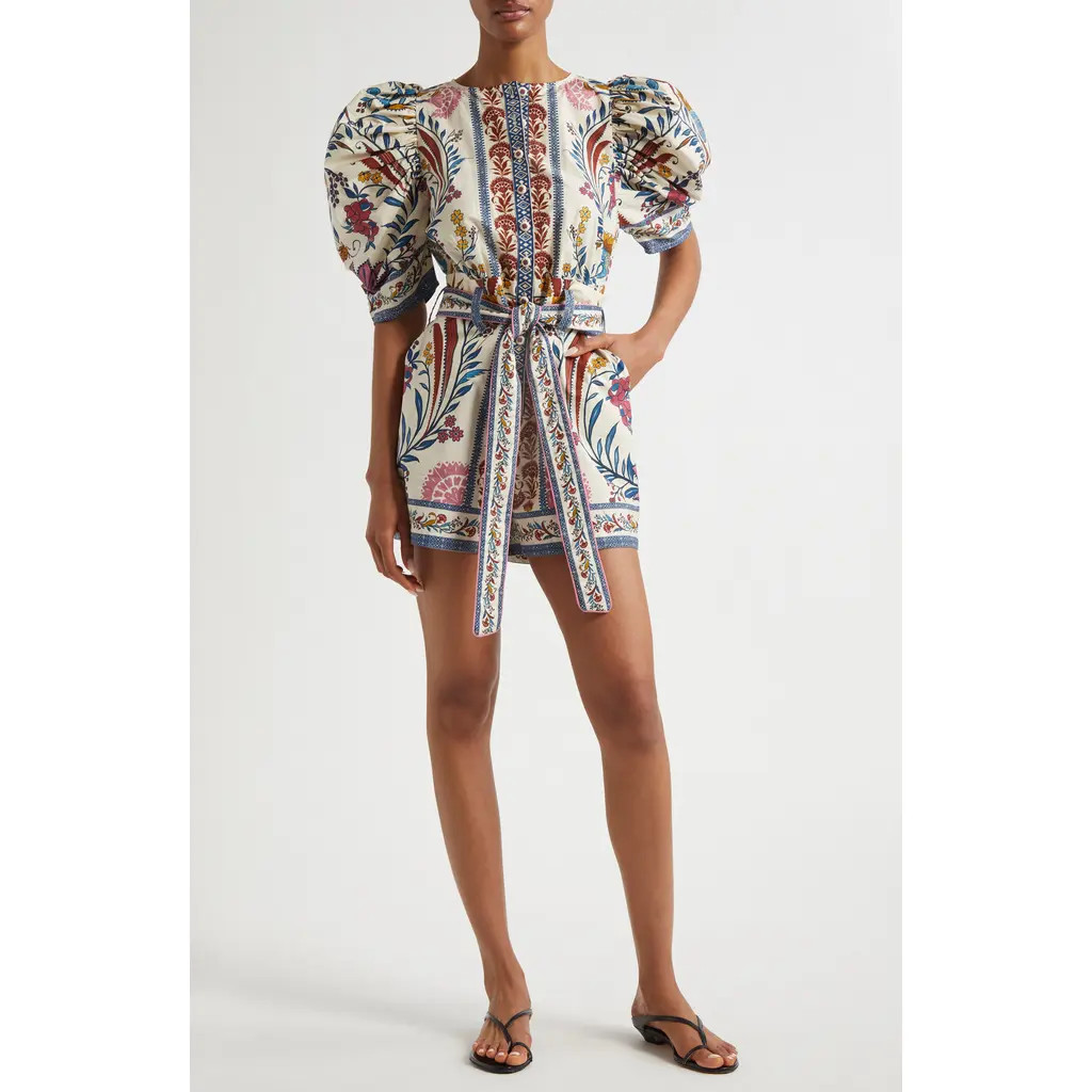 FARM Rio Romantic Lightness Puff Short Sleeve Romper in Romantic Lightness C at Nordstrom, Size Small | Nordstrom