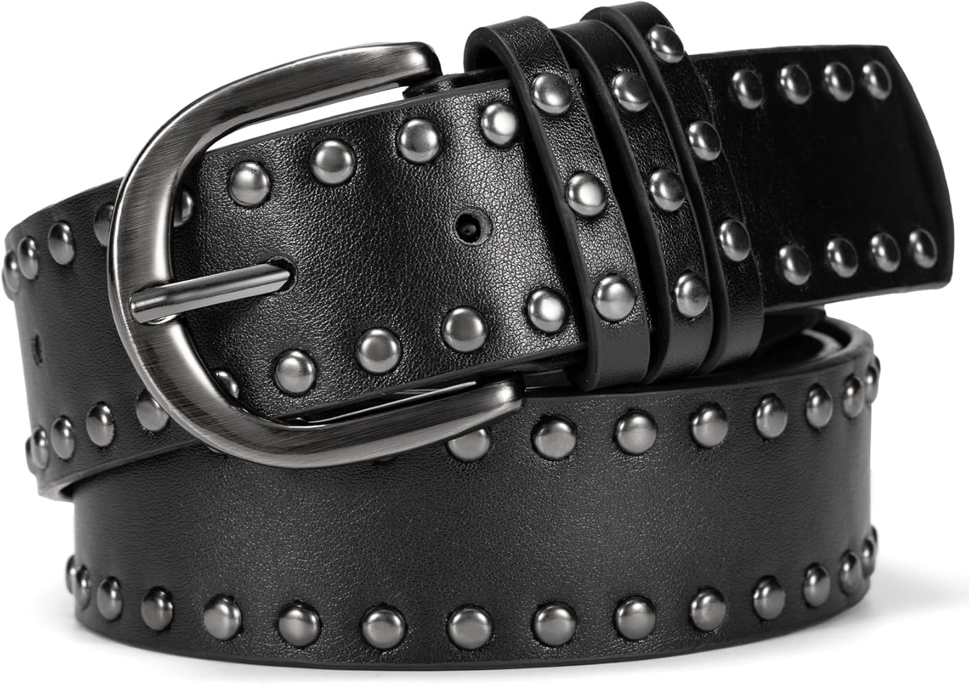 maikun Studded Leather Belt for Women, Punk Goth Grunge Belt for Jeans Pants Dresses | Amazon (US)