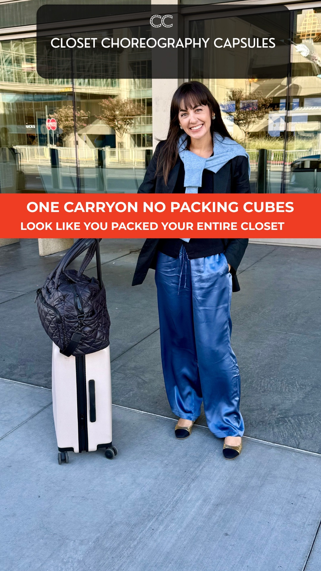 Challenge accepted-  packing a carryon  for a 4 day conference. The dress codes calls for at least 2 head to toe styled looks a day, no repeats, and all on brand.

Steal my packing strategies, get this luggage, and try my trademark capsule wardrobe formula 

Promo codes are active @Spanx JENNIFERXSPANX and @Paige CLOSETCHOREO15