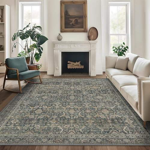 Loloi Amber Lewis Billie Collection BIL-05 Denim/Blush 8'-6" x 11'-6", 0.19" Thick Area Rug | Amazon (US)