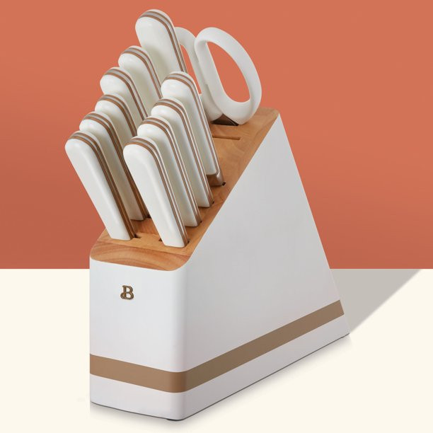 Beautiful 12-piece Kitchen Knife Block Set in White by Drew Barrymore - Walmart.com | Walmart (US)