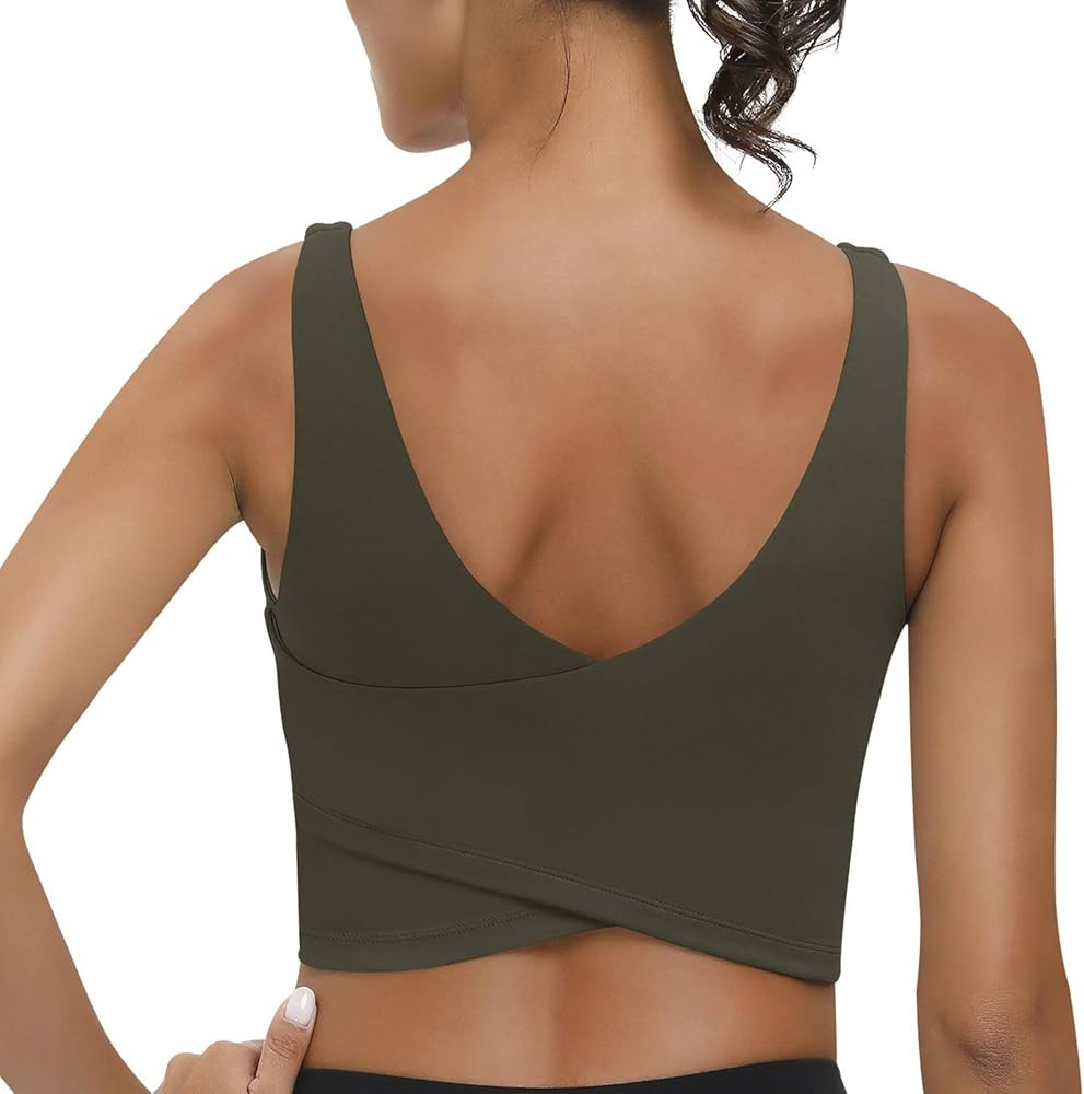 Longline Sports Bras for Women, V-Neck High Support Built-in Bras for Yaga Crop Workout Tank Tops... | Amazon (US)