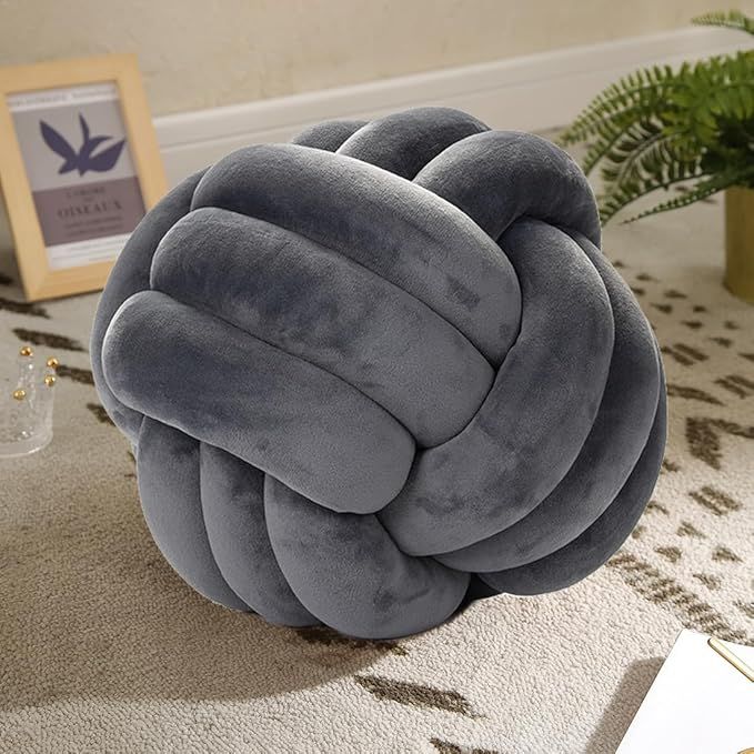 Knot Pillow Ball-Shaped Decorative Throw Pillows,Grey 27cm Cute Couch Cushion Knotted Plush Pillo... | Amazon (US)
