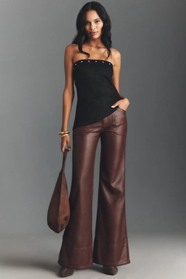 The Rylan Faux Leather Relaxed High-Rise Flare Pants by Pilcro | Anthropologie (US)