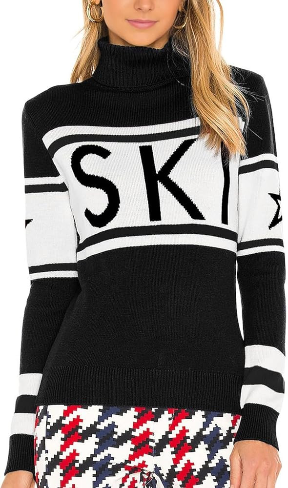 Womens Ski Turtleneck Sweaters Striped Color Block Long Sleeve Pullover Sweater Knitwear Tops | Amazon (US)