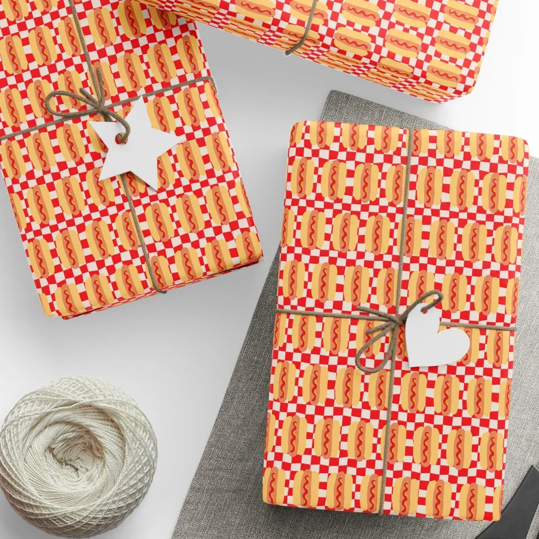 Hot Dog Checkerboard Wrapping Paper - Fun Food Gift Wrap for BBQ, Summer & Party Theme | Etsy (US)