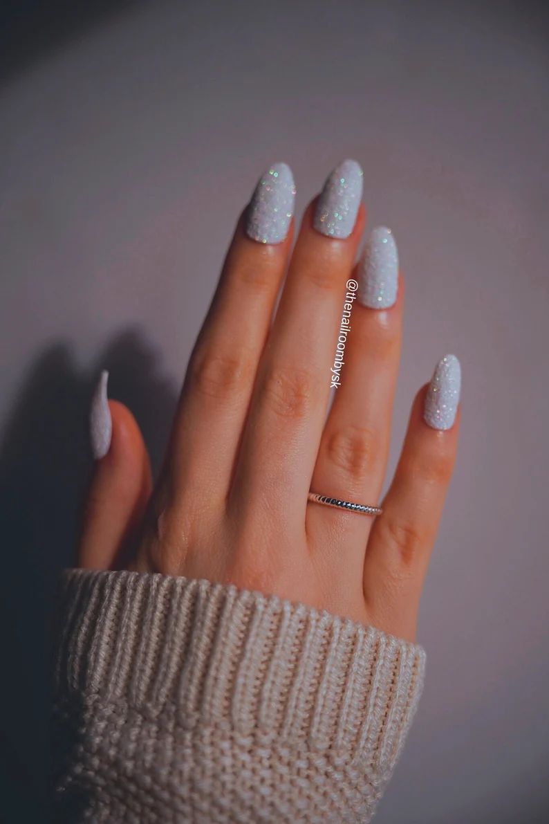 Sparkling White Glitter Winter Press on Nails Iridescent Press on Nails frosted Nails nails Canad... | Etsy (US)