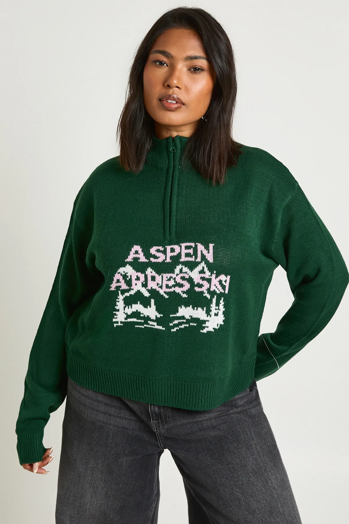 Plus Aspen Apres Ski Half Zip Christmas Jumper | Boohoo.com (UK & IE)
