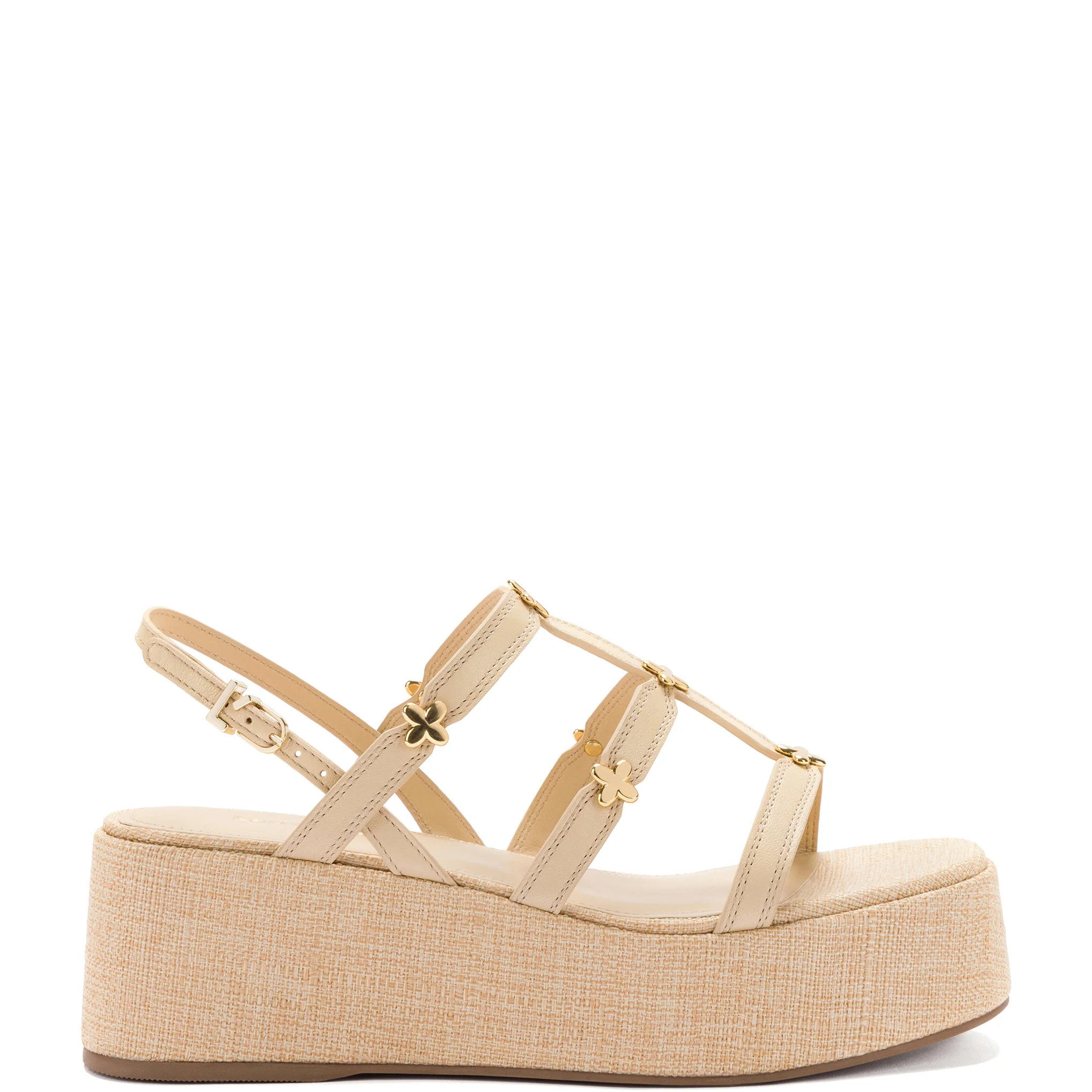 Harmony Flatform Sandal In Beige Raffia | Larroude