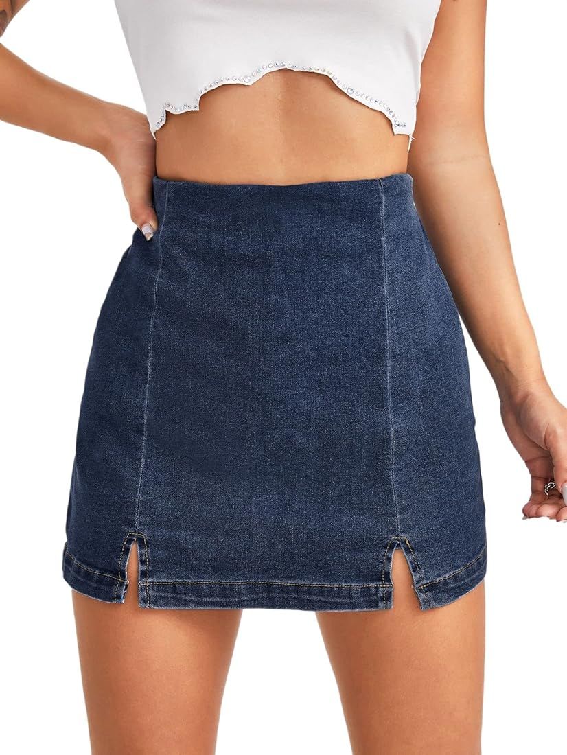 Floerns Women's Casual Split Hem High Waist Denim Skorts Skirt Shorts | Amazon (US)