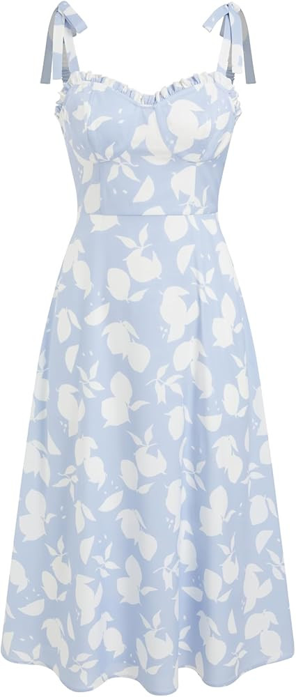 CIDER Womens Midi Dress Floral Print Bow Spaghetti Strap Ruffled Neckline Maxi Dress Beach Sundre... | Amazon (US)