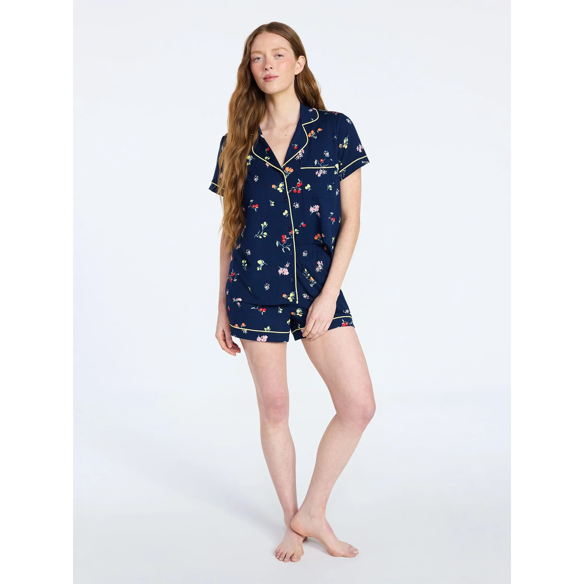 Joyspun Women's Dreamy Soft Collection Notch Collar Top and Shorts Pajama Set, 2-Piece, Sizes XS-... | Walmart (US)