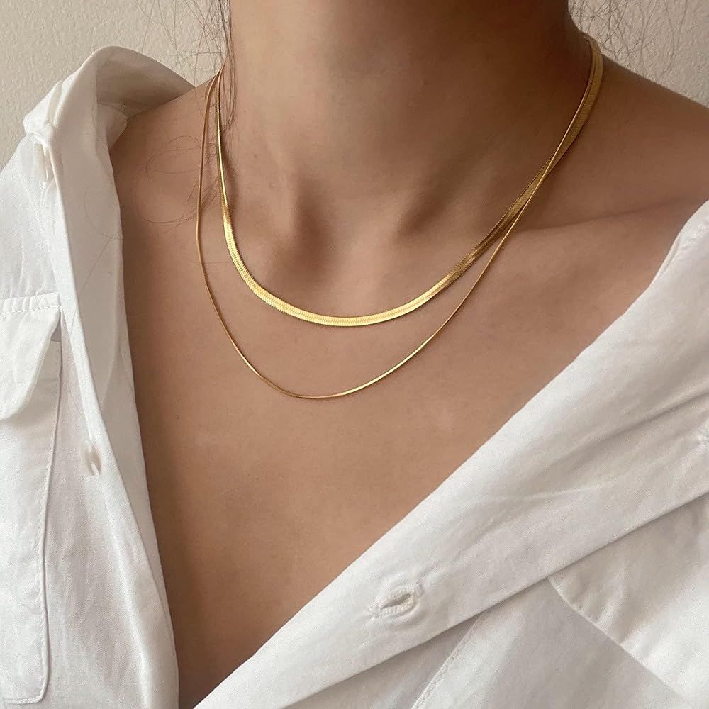 CHESKY 14K Gold/Silver Plated Snake Chain Necklace Herringbone Necklace Gold Choker Necklaces for Wo | Amazon (US)