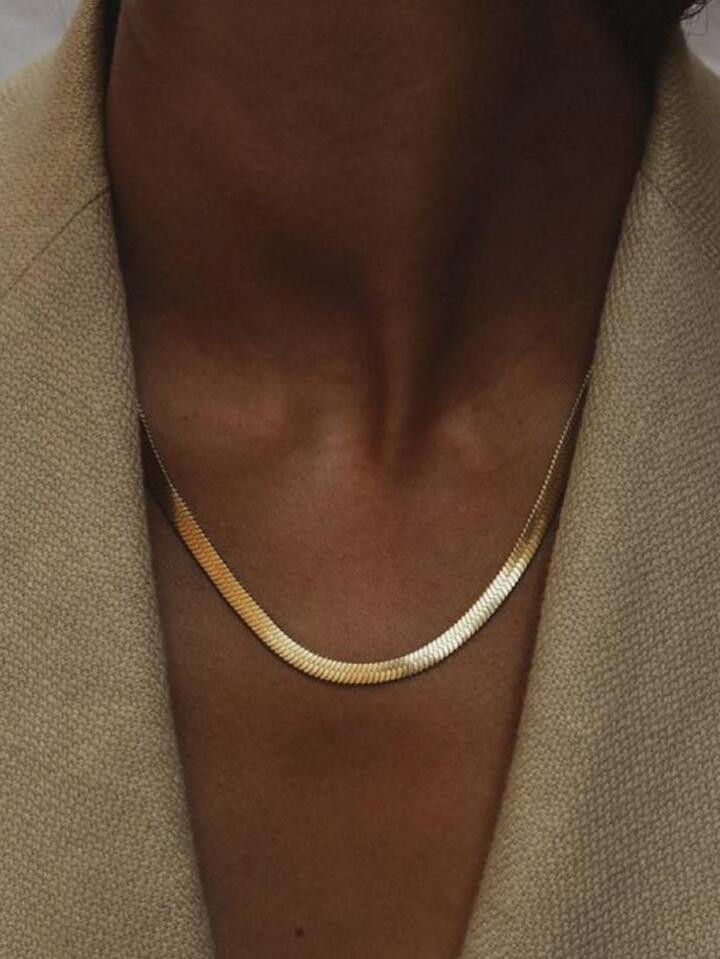 1pc Fashion Stainless Steel Herringbone Design Chain Necklace For Women For Daily Decoration | SHEIN