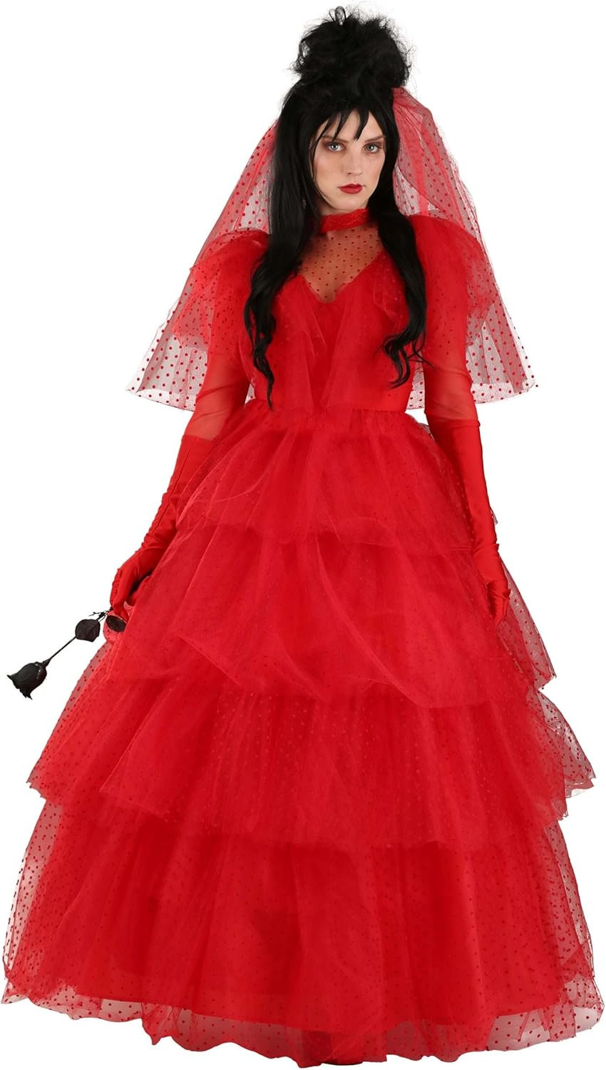 Women's Deluxe Bridal Gown Halloween Outfit, Adult Red Wedding Dress Costume | Amazon (US)